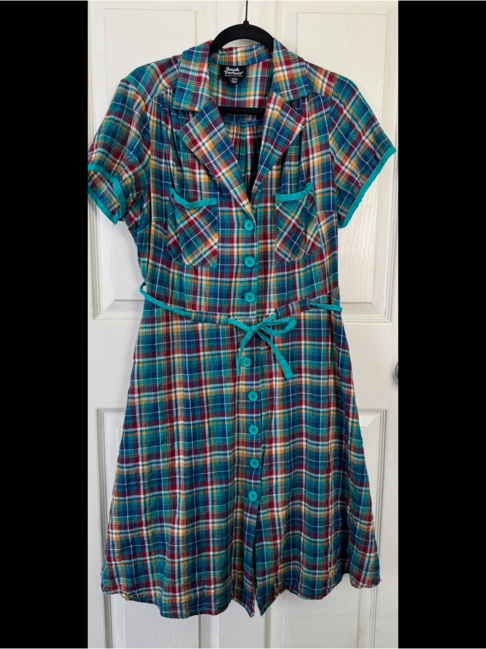 Smak Parlour Madras Button-Up Belted Women's Dress